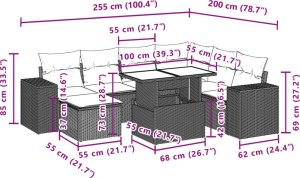 vidaXL 8-cz. zestaw wypoczynkowy do ogrodu, z poduszkami, czarny 11