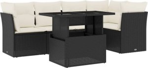 vidaXL 6-cz. zestaw mebli ogrodowych z poduszkami, czarny polirattan 2