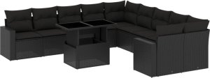 vidaXL 11-cz. zestaw wypoczynkowy do ogrodu, poduszki czarny rattan PE 2