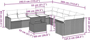 vidaXL 11-cz. zestaw wypoczynkowy do ogrodu, poduszki czarny rattan PE 10