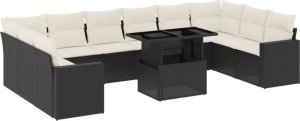 vidaXL 11-cz. zestaw wypoczynkowy do ogrodu, poduszki czarny rattan PE 2