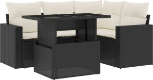 vidaXL 5-cz. zestaw wypoczynkowy do ogrodu, poduszki, czarny rattan PE 2