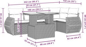 vidaXL 6-cz. zestaw mebli ogrodowych z poduszkami, czarny polirattan 9