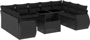 vidaXL 10-cz. zestaw wypoczynkowy do ogrodu, z poduszkami, czarny 2