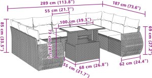 vidaXL 10-cz. zestaw wypoczynkowy do ogrodu, z poduszkami, czarny 10