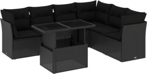 vidaXL 7-cz. zestaw wypoczynkowy do ogrodu, z poduszkami, czarny 2