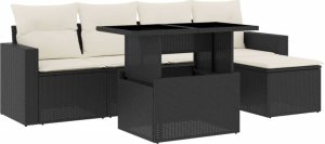 vidaXL 6-cz. zestaw mebli ogrodowych z poduszkami, czarny polirattan 2