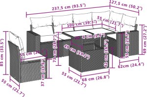 vidaXL 7-cz. zestaw wypoczynkowy do ogrodu, z poduszkami, czarny 10