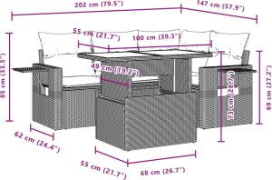 vidaXL 5-cz. zestaw wypoczynkowy do ogrodu, poduszki, czarny rattan PE 11
