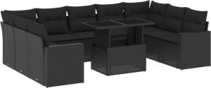 vidaXL 10-cz. zestaw wypoczynkowy do ogrodu, z poduszkami, czarny 2