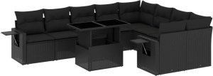 vidaXL 10-cz. zestaw wypoczynkowy do ogrodu, z poduszkami, czarny 2