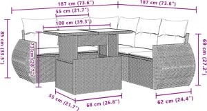 vidaXL 6-cz. zestaw mebli ogrodowych z poduszkami, czarny polirattan 10