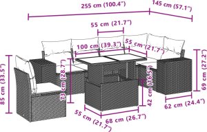 vidaXL 7-cz. zestaw wypoczynkowy do ogrodu, z poduszkami, czarny 10