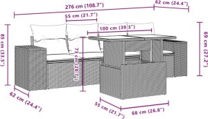 vidaXL 5-cz. zestaw wypoczynkowy do ogrodu, poduszki, czarny rattan PE 9