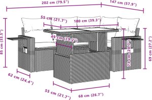 vidaXL 5-cz. zestaw wypoczynkowy do ogrodu, poduszki, czarny rattan PE 11