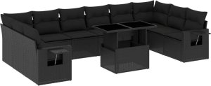 vidaXL 11-cz. zestaw wypoczynkowy do ogrodu, poduszki czarny rattan PE 2