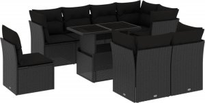 vidaXL 9-cz. zestaw wypoczynkowy do ogrodu, z poduszkami, czarny 2