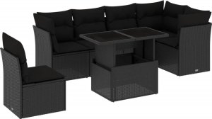 vidaXL 7-cz. zestaw wypoczynkowy do ogrodu, z poduszkami, czarny 2