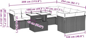 vidaXL 10-cz. zestaw wypoczynkowy do ogrodu, z poduszkami, czarny 9