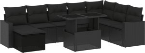 vidaXL 9-cz. zestaw wypoczynkowy do ogrodu, z poduszkami, czarny 2