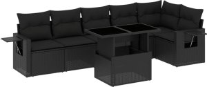 vidaXL 7-cz. zestaw wypoczynkowy do ogrodu, z poduszkami, czarny 2