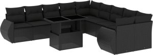 vidaXL 11-cz. zestaw wypoczynkowy do ogrodu, poduszki czarny rattan PE 2