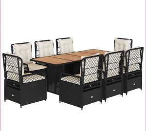 vidaXL 9-cz. zestaw mebli ogrodowych z poduszkami, czarny, rattan PE 2