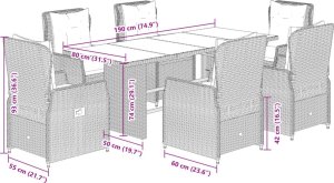 vidaXL 7-cz. zestaw mebli ogrodowych z poduszkami, czarny, polirattan 8