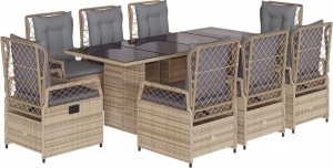 vidaXL 9-cz. zestaw mebli ogrodowych z poduszkami, beżowy, polirattan 2