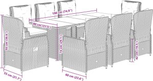vidaXL 9-cz. zestaw mebli ogrodowych z poduszkami, czarny, rattan PE 8