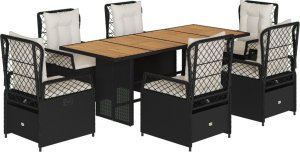 vidaXL 7-cz. zestaw mebli ogrodowych z poduszkami, czarny, polirattan 2