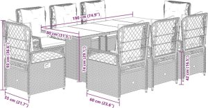 vidaXL 9-cz. zestaw mebli ogrodowych z poduszkami, czarny, rattan PE 8