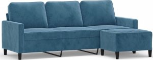 vidaXL 3-osobowa sofa z podnóżkiem, niebieska, 180 cm, aksamit 2