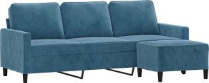 vidaXL 3-osobowa sofa z podnóżkiem, niebieska, 180 cm, aksamit 3