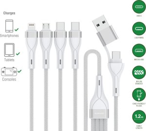 Kabel USB 4smarts USB-A + USB-C - 2x USB-C + Lightning + microUSB 1.2 m Biały (541024) 1