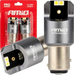 AMiO Żarówki led canbus seria pro bay15d p21/5w 4x3030 smd białe 12v 24v amio-03585 1