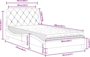 vidaXL Łóżko z materacem, niebieskie, 100x200 cm, aksamitne 11