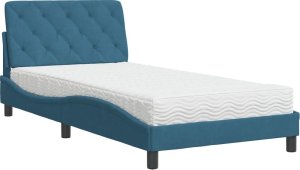 vidaXL Łóżko z materacem, niebieskie, 100x200 cm, aksamitne 2