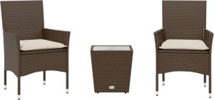 vidaXL 3-cz. zestaw bistro z poduszkami, brązowy, polirattan i szkło 2