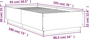 vidaXL Rama łóżka, czarna, 90x190 cm, materiał drewnopochodny 9