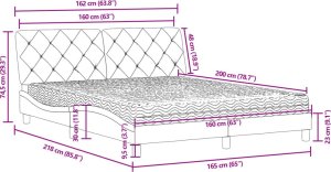 vidaXL Łóżko z materacem, jasnoszare, 160x200 cm, aksamit 11