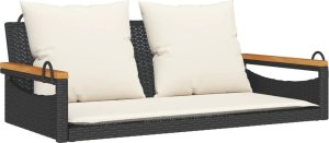 vidaXL Ławka bujana z poduszkami, czarna, 109x62x40 cm, polirattan 2