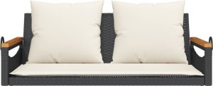 vidaXL Ławka bujana z poduszkami, czarna, 109x62x40 cm, polirattan 4