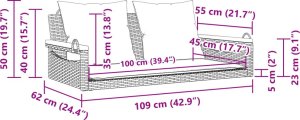 vidaXL Ławka bujana z poduszkami, czarna, 109x62x40 cm, polirattan 9