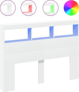 vidaXL Zagłówek z półkami i oświetleniem LED, biały, 140x17x102 cm 2