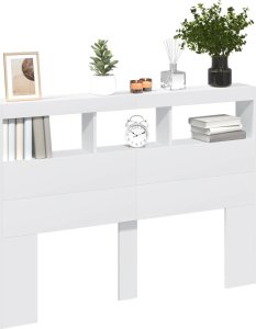 vidaXL Zagłówek z półkami i oświetleniem LED, biały, 140x17x102 cm 5
