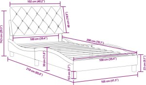 vidaXL Rama łóżka z zagłówkiem, czarna, 100x200 cm, aksamitna 12