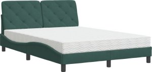 vidaXL Łóżko z materacem, ciemnozielone, 140x200 cm, aksamit 2