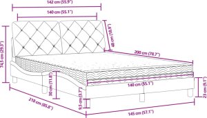 vidaXL Łóżko z materacem, różowe, 140x200 cm, aksamit 11
