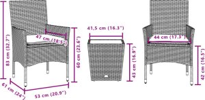 vidaXL 3-cz. zestaw bistro z poduszkami, czarny, polirattan i szkło 7